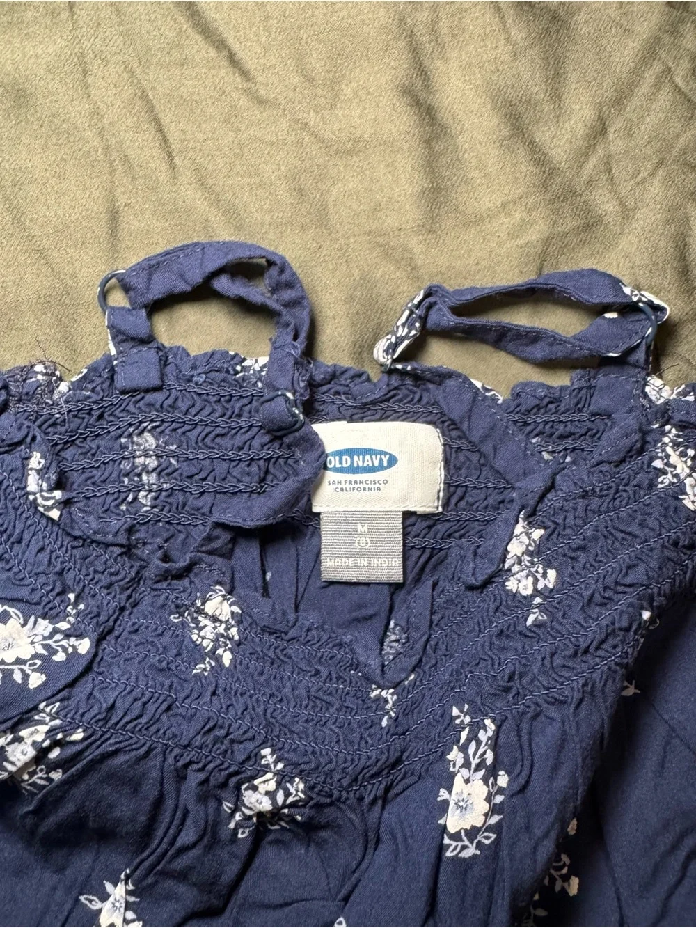 Girls Navy Blue Floral Off-Shoulder Top